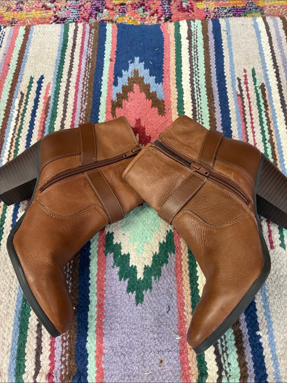 NWOT Bar III Cognac Brown Leather Ankle Booties with Buckle Strap - Picture 2 of 5